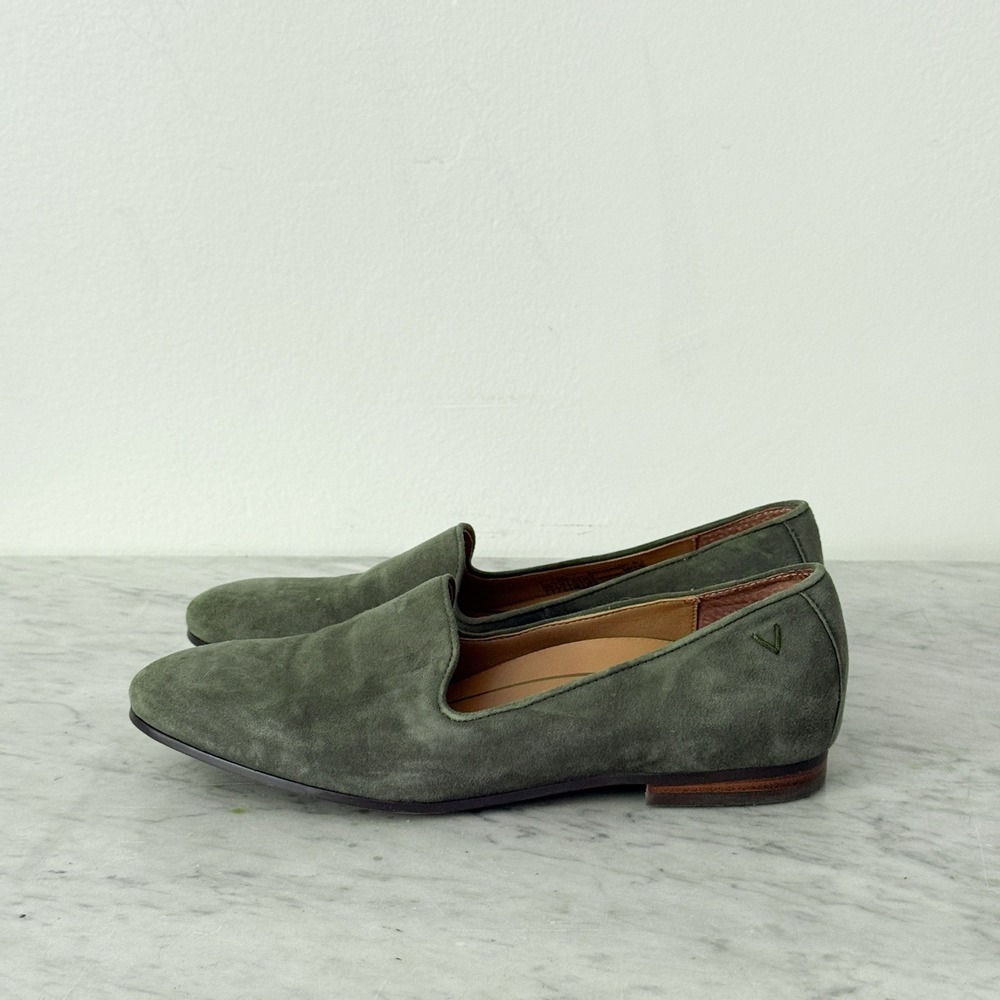 Vionic Willa Suede Loafers Orthotic Slip On Flats 7 Olive Green Low Heel